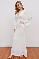 Load image into Gallery viewer, White V Neck Long Party Dress with Open Back