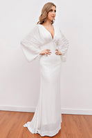 Load image into Gallery viewer, White V Neck Long Party Dress with Open Back