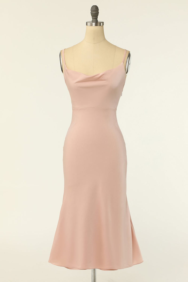 Load image into Gallery viewer, Sheath Spaghetti Straps Blush Bridesmaid Dress