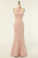Load image into Gallery viewer, Women Long Bridesmaid Dress Blush Mermaid Halter Backless Formal Dress