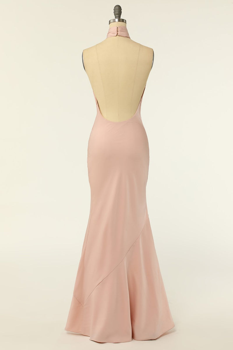 Load image into Gallery viewer, Mermaid Halter Blush Long Bridesmaid Dress with Backless