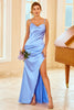 Load image into Gallery viewer, Peach Sheath Long Bridesmaid Dress with Slit