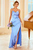 Load image into Gallery viewer, Peach Sheath Long Bridesmaid Dress with Slit