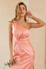 Load image into Gallery viewer, Peach One Shoulder Bridesmaid Dress with Ruffles