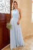Load image into Gallery viewer, Sky Blue Long Chiffon Bridesmaid Dress with Slit