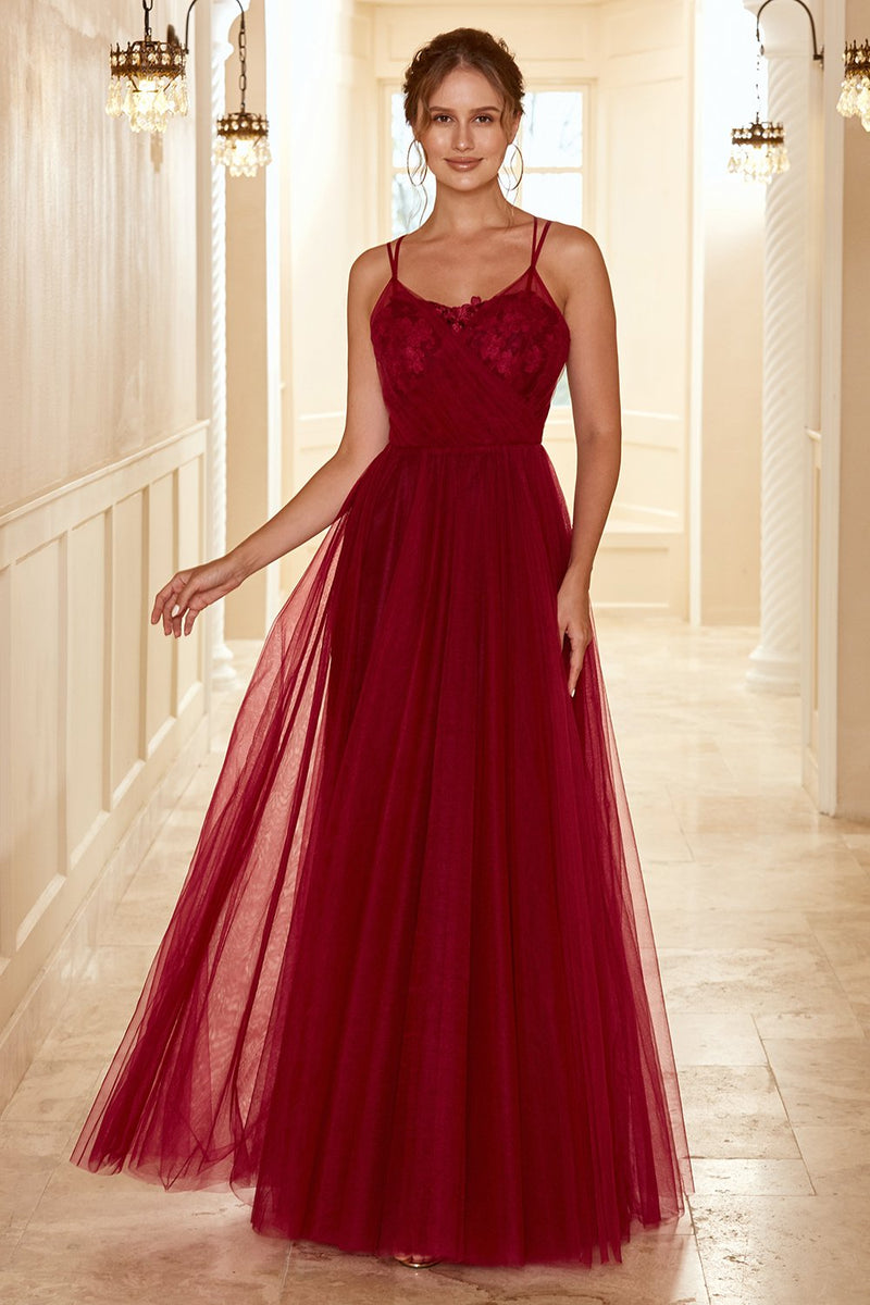 Load image into Gallery viewer, Burgundy Long Bridesmaid Dress with Lace