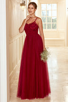 Load image into Gallery viewer, Burgundy Long Bridesmaid Dress with Lace