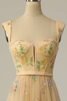 Load image into Gallery viewer, A Line Sweetheart Champagne Long Prom Dress with Embroidery