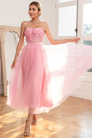 Load image into Gallery viewer, Gorgeous A Line Strapless Pink Prom Dress with Appliques