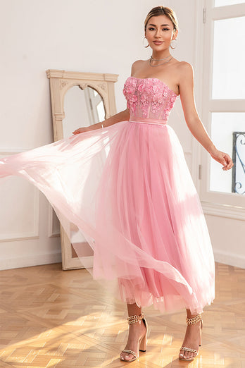 Gorgeous A Line Strapless Pink Prom Dress with Appliques