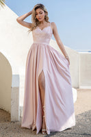 Load image into Gallery viewer, Spaghetti Straps Blush Prom Dress with Slit
