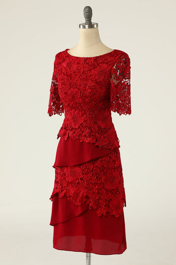 Dark Red Two Piece Mother of the Bride Dress with Lace