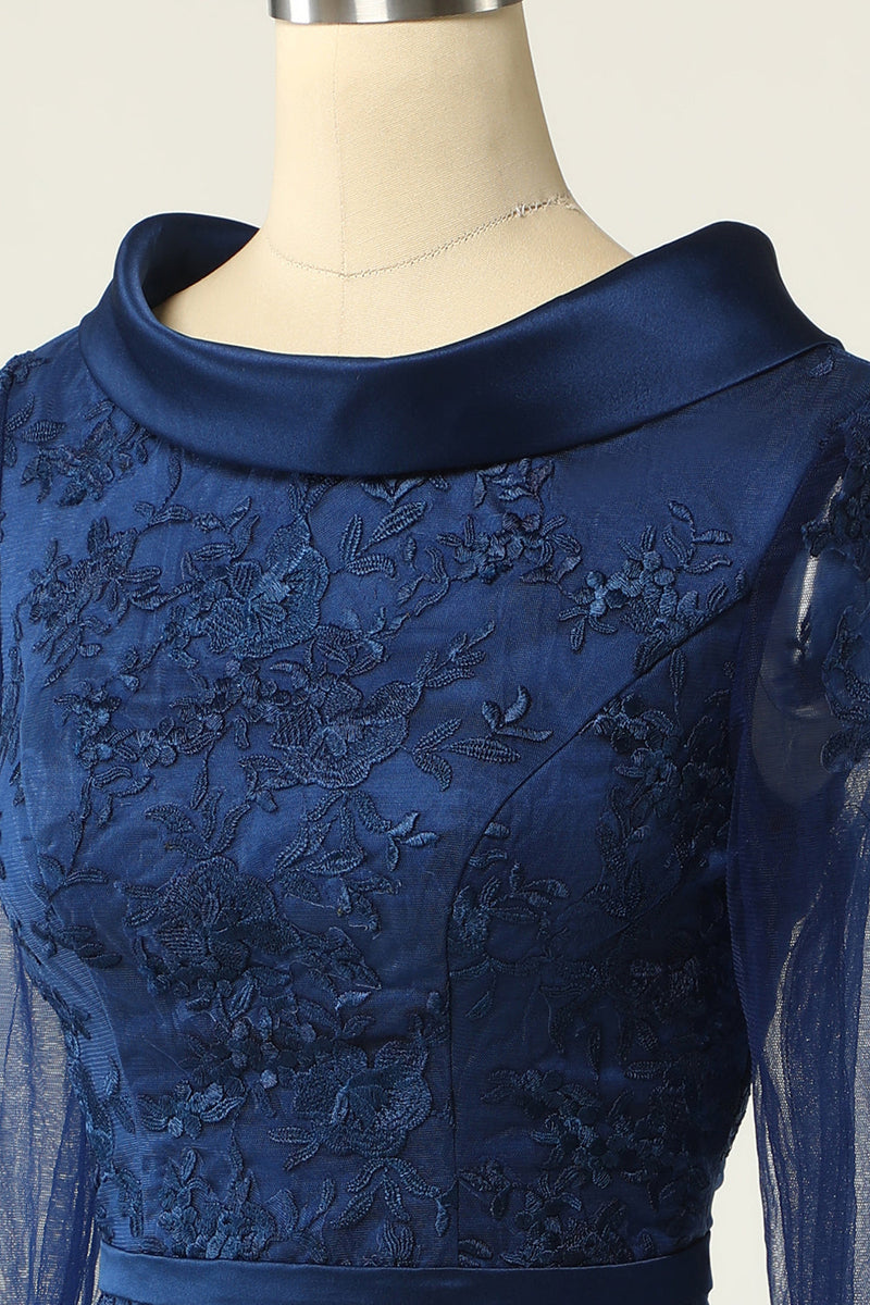Load image into Gallery viewer, Navy Long Sleeves Bodycon Mother Dress