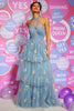 Load image into Gallery viewer, A Line Halter Grey Blue Prom Dress with Embroidery