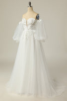 Load image into Gallery viewer, A Line Off the Shoulder Ivory Bridal Dress with Long Sleeves