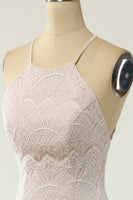 Load image into Gallery viewer, Mermaid Halter White Lace Wedding Dress with Sweep Train