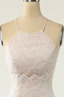 Load image into Gallery viewer, Mermaid Halter White Lace Wedding Dress with Sweep Train