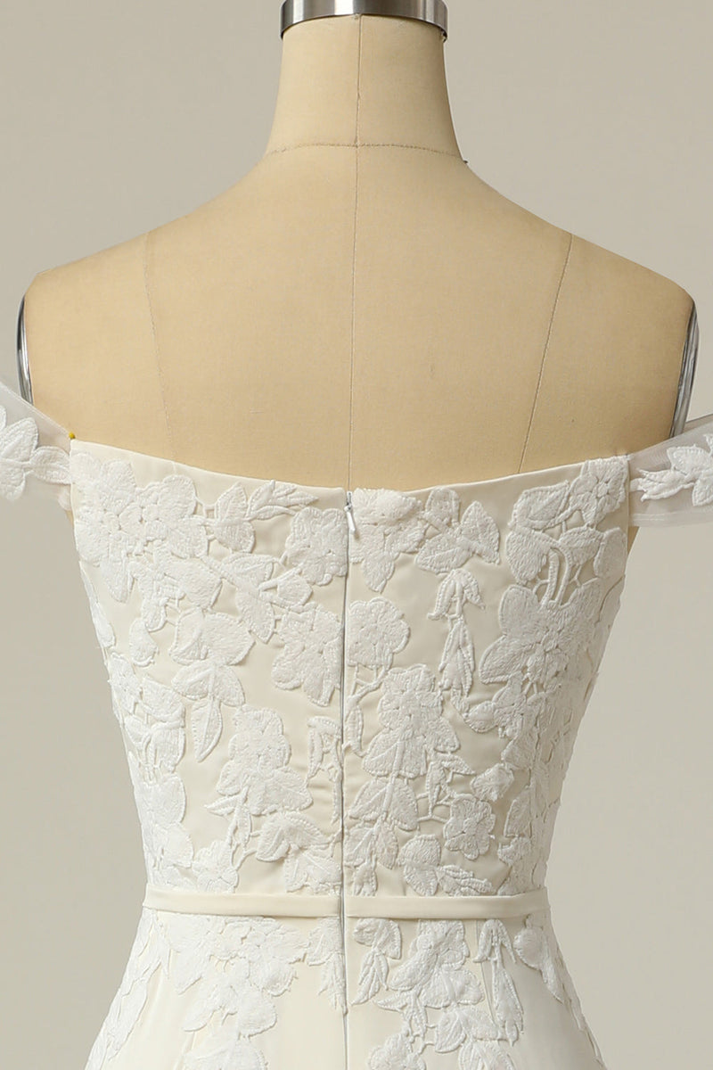 Load image into Gallery viewer, Mermaid Off the Shoulder White Wedding Dress with Appliques