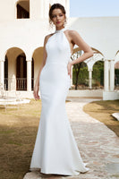 Load image into Gallery viewer, White Mermaid Halter Open Back Wedding Dress