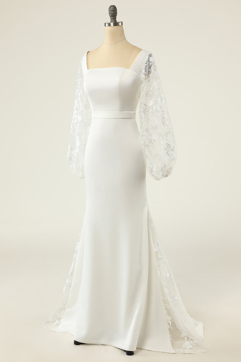 Load image into Gallery viewer, White Mermaid Long Sleeves Wedding Dress