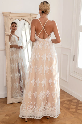 White Lace Long Prom Dress