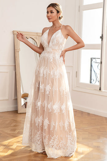 White Lace Long Prom Dress