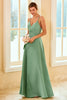 Load image into Gallery viewer, Light Green Long Bridesmaid Dress with Slit