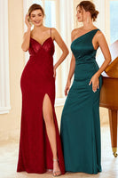 Load image into Gallery viewer, Lace Dark Red Bridesmaid Dress