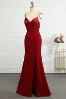 Load image into Gallery viewer, Lace Dark Red Bridesmaid Dress
