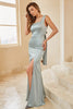Load image into Gallery viewer, Light Green Satin Bridesmaid Dress with Slit