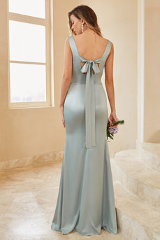 Light Green Satin Bridesmaid Dress with Slit