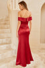 Load image into Gallery viewer, Sheath Off the Shoulder Burgundy Long Bridesmaid Dress with Split Front