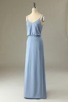 Load image into Gallery viewer, Spaghetti Straps Grey Blue Long Bridesmaid Dress