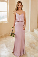 Load image into Gallery viewer, Spaghetti Straps Grey Pink Long Bridesmaid Dress