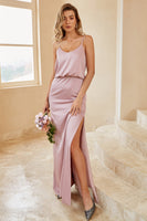 Load image into Gallery viewer, Spaghetti Straps Grey Pink Long Bridesmaid Dress
