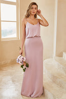 Load image into Gallery viewer, Spaghetti Straps Grey Pink Long Bridesmaid Dress