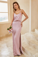 Load image into Gallery viewer, Spaghetti Straps Grey Pink Long Bridesmaid Dress