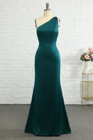 Load image into Gallery viewer, Mermaid One Shoulder Dark Green Long Bridesmaid Dress
