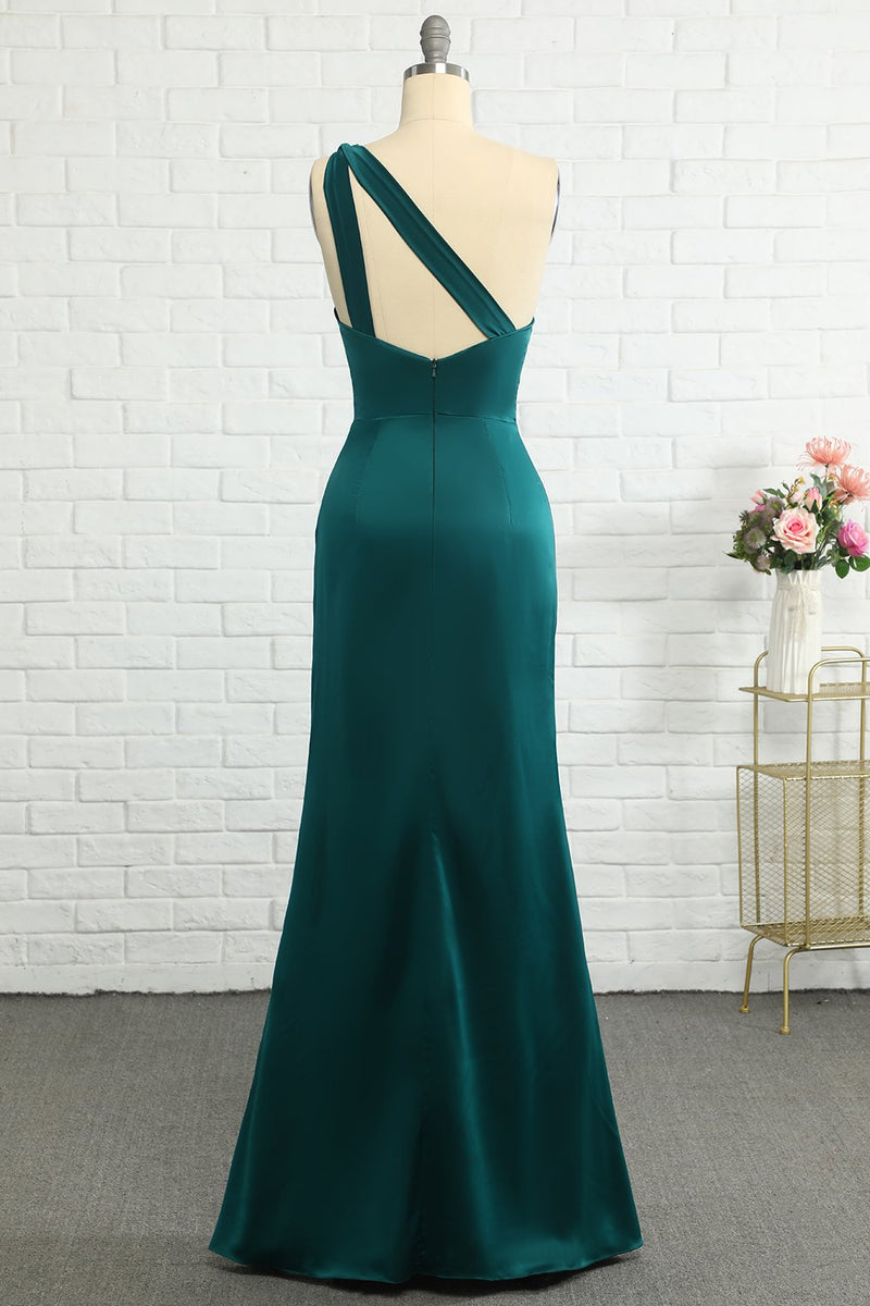 Load image into Gallery viewer, Mermaid One Shoulder Dark Green Long Bridesmaid Dress