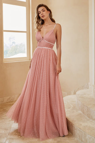 A Line Spaghetti Straps Bridesmaid Dress with Ruffles