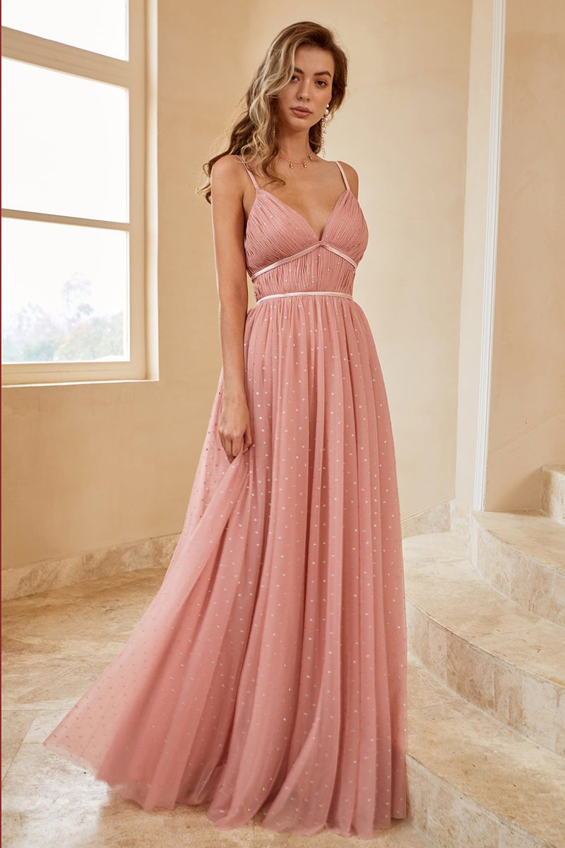 Load image into Gallery viewer, A Line Spaghetti Straps Bridesmaid Dress with Ruffles