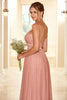 Load image into Gallery viewer, A Line Spaghetti Straps Bridesmaid Dress with Ruffles