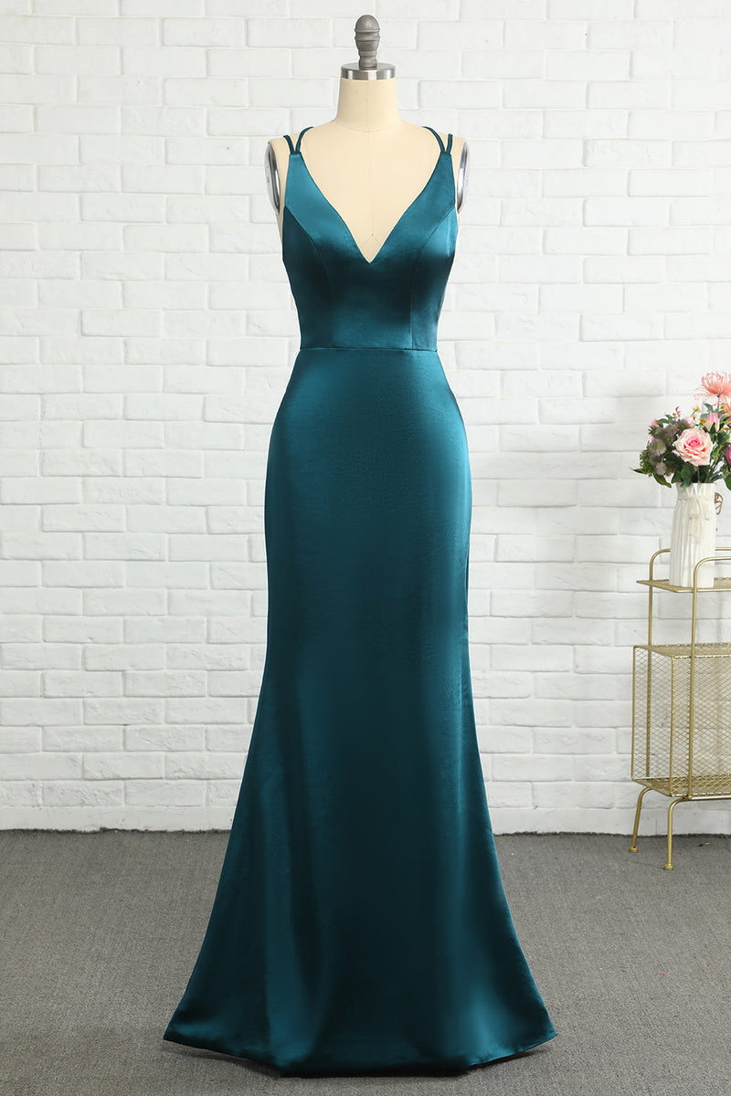 Load image into Gallery viewer, Blue Mermaid Backless Long Prom Dress