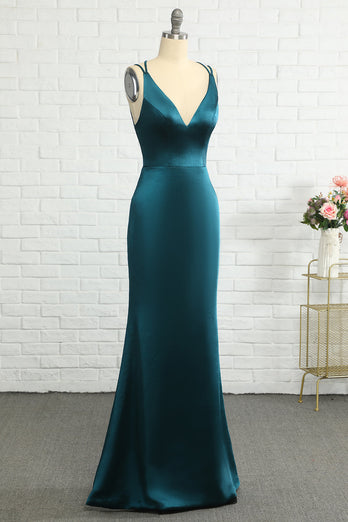 Blue Mermaid Backless Long Prom Dress