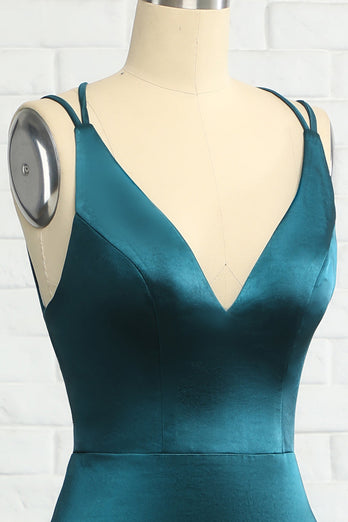 Blue Mermaid Backless Long Prom Dress