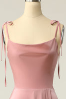 Load image into Gallery viewer, A-Line Spaghetti Straps Light Green Satin Long Prom Dress with Slit