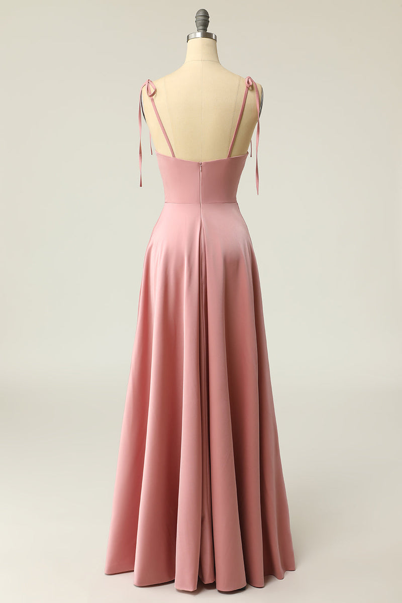 Load image into Gallery viewer, Blush Spaghetti Straps Long Prom Dress with Bowknot