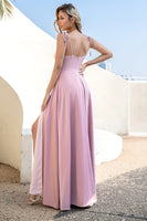 Load image into Gallery viewer, Blush Spaghetti Straps Long Prom Dress with Slit