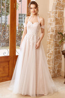 Load image into Gallery viewer, Elegant A Line Halter White Long Wedding Dress with Appliques