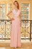 Load image into Gallery viewer, Blush V Neck Lace Bridesmaid Dress